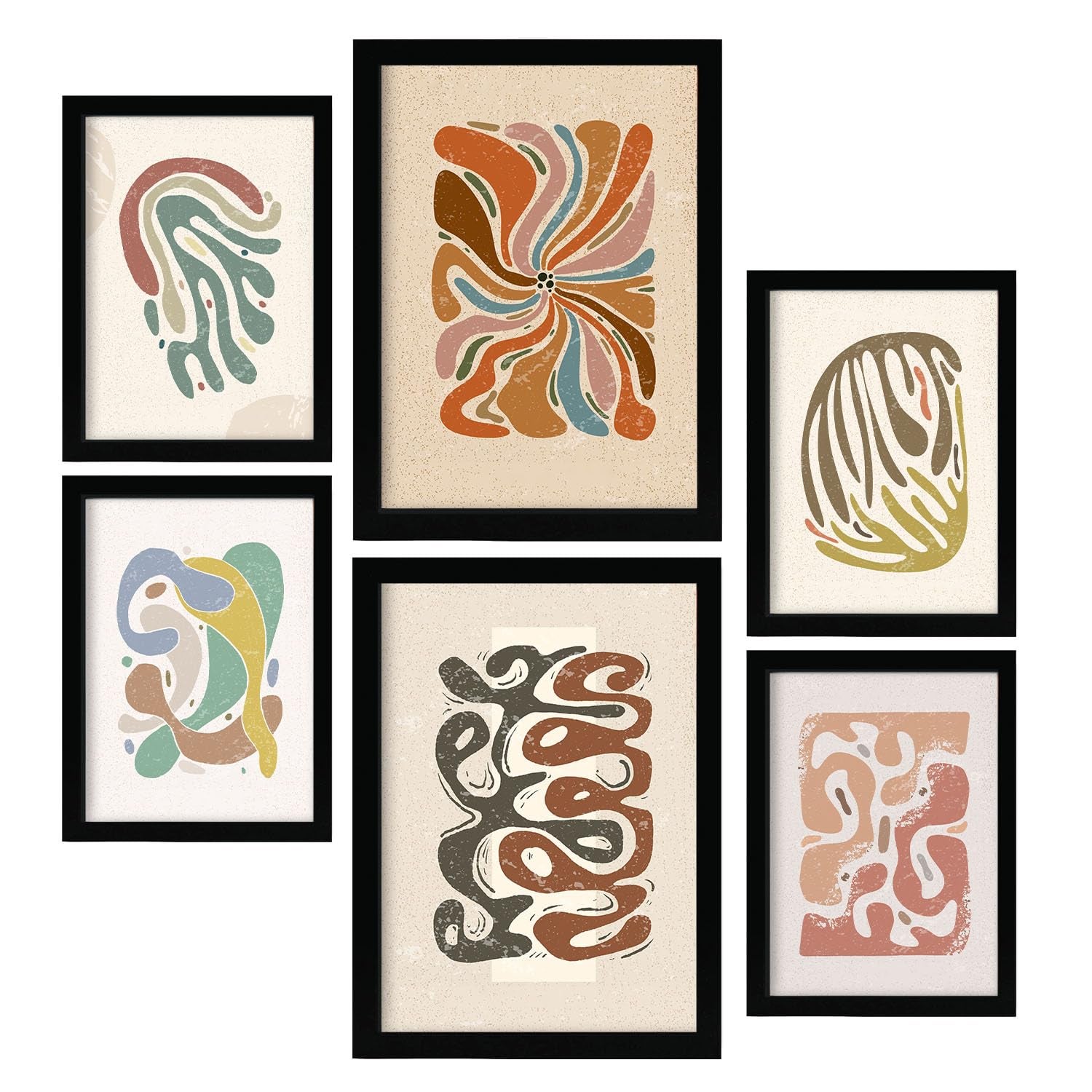 Nacnic set 6 laminas de movimiento de étnico cuadros decorativos estéticos para su sala de estar dormitorio hogar impresión a4 y a3 con marco negro