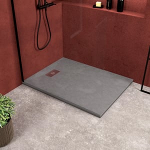 Pack Receveur Gris Effet Pierre 90x120 cm et Grille décor Linéaire en Inox