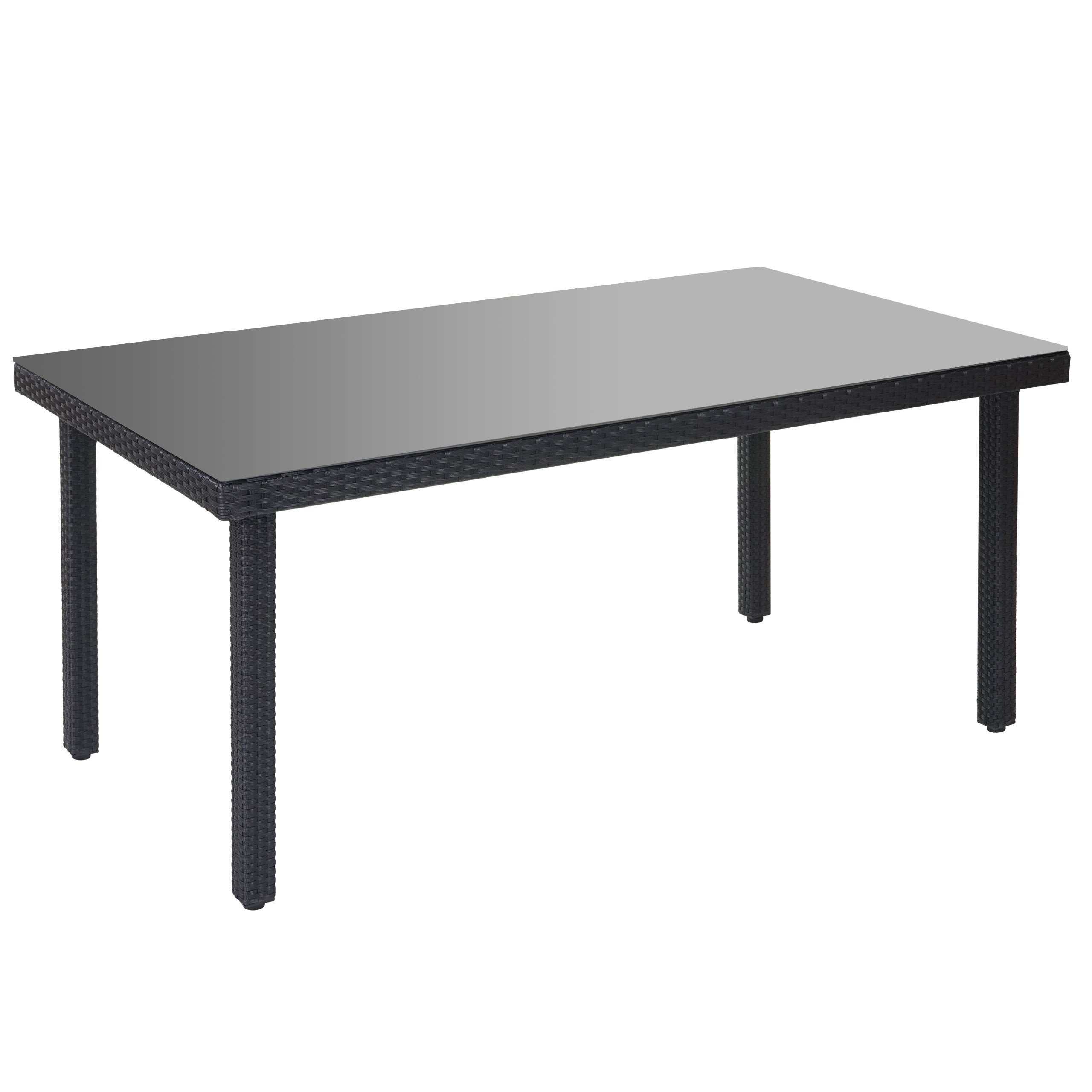 Stół ogrodowy z polyratanu Cava, stół jadalniany ze szklanym blatem, 160 x 90 x 74 cm ~ antracytowy