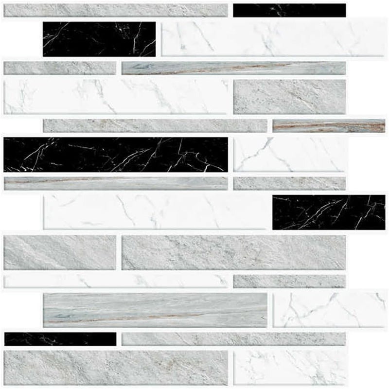 Lot de 10 panneaux muraux 3D, carreaux autocollants modernes pour cuisine, salle de bain et chambre (noir, blanc, gris) - 2