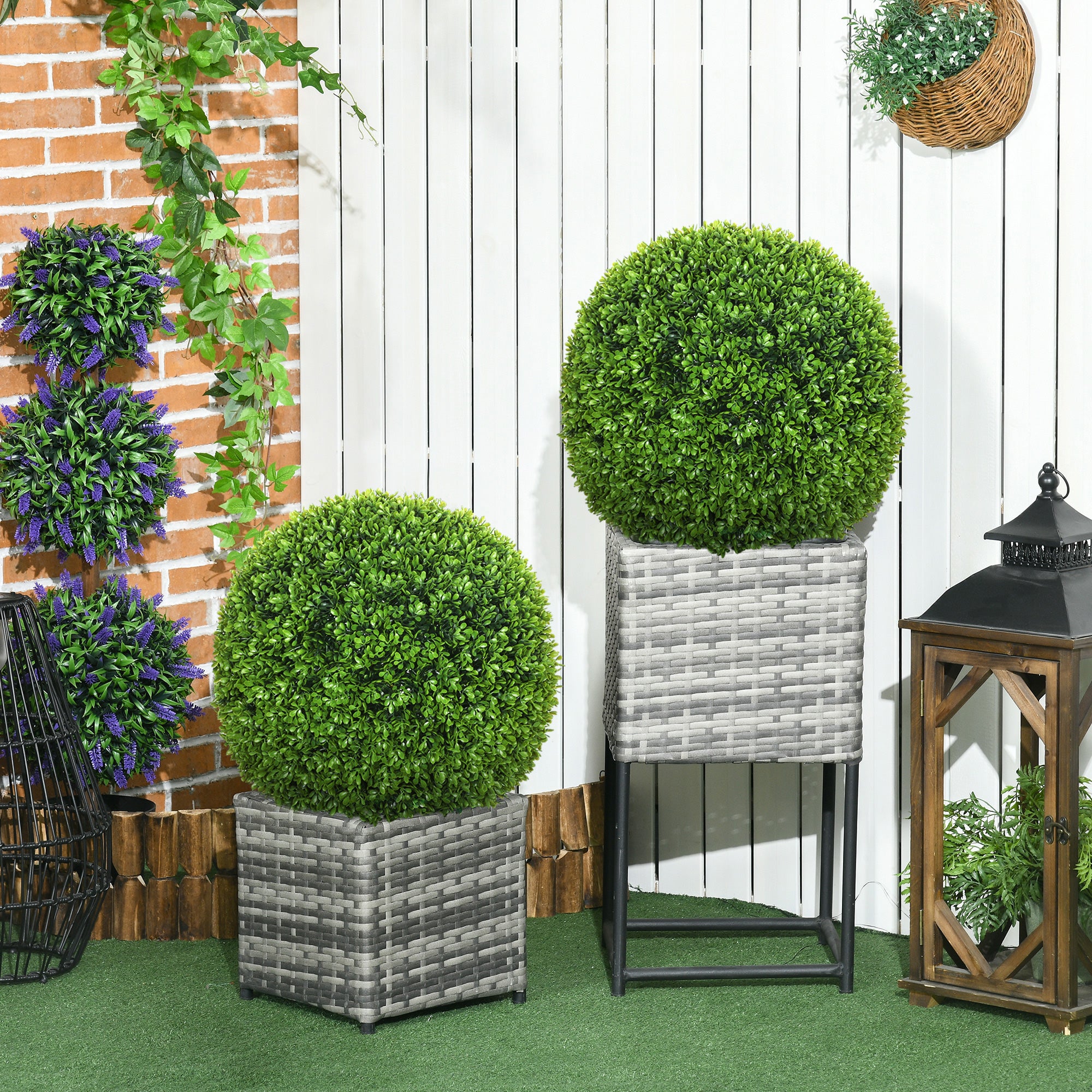 Lot de 2 boules de buis artificielles de 40 cm décoration pour intérieur ou extérieur vert foncé - 4