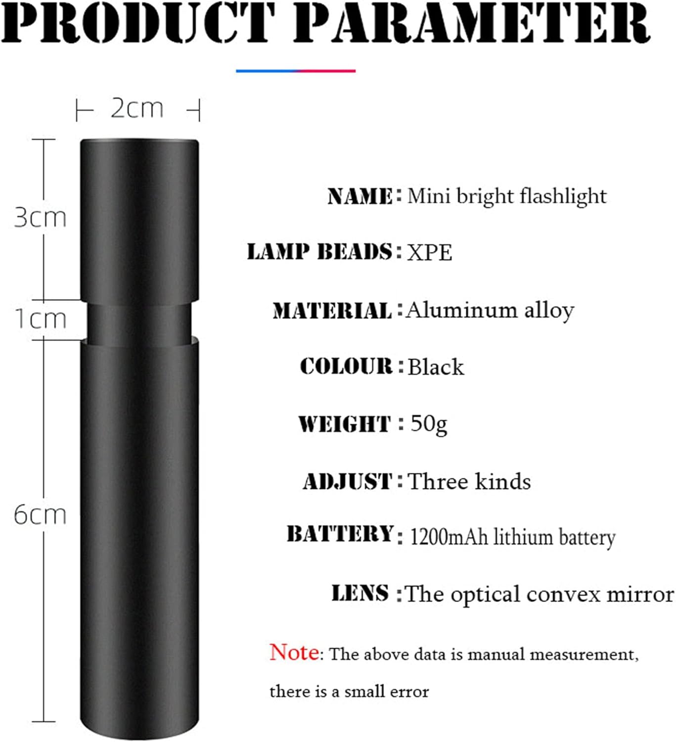 Mini Lampe Torche LED Rechargeable - 3 Modes, étanche, Noir - Sans Marque