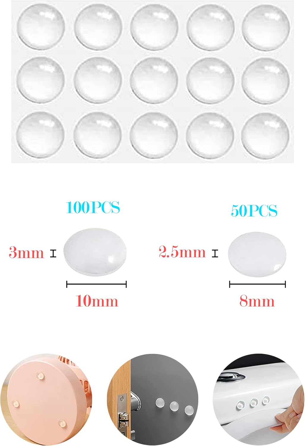 Tampon Porte Transparent en Caoutchouc, 150 Pièces Arret de Porte, Amortisseur Porte Placard, Butee de Porte Adhesive Murale pour Panneaux de Verre - 4