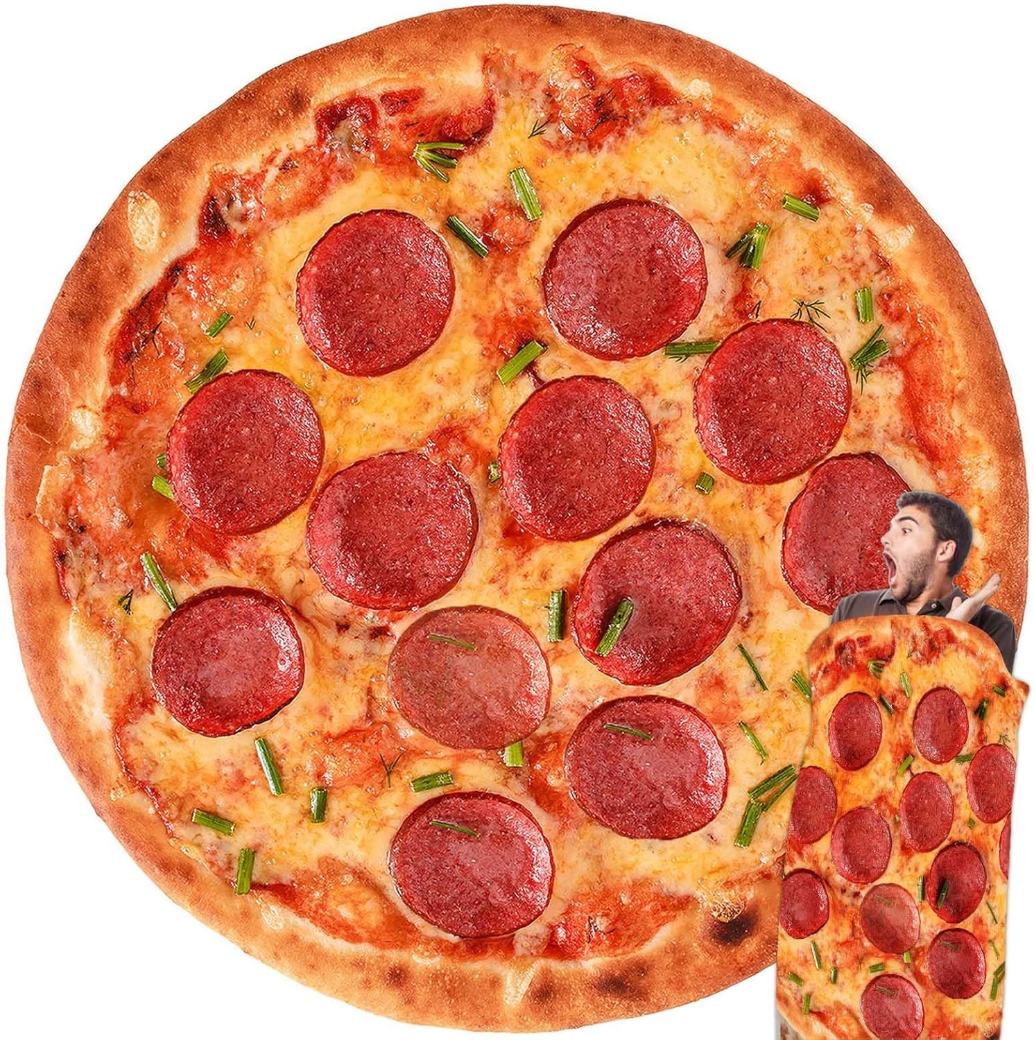 Koc Burrito Pizza – Ciepły i Miękki Kocyk Flanelowy, Oryginalny Prezent, Do Użytku na Wszystkie Pory Roku, 160 cm