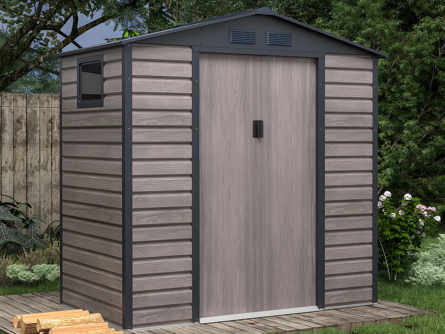 Metalowa wiata ogrodowa z ocynkowanej stali imitującej szare drewno 2,79 m² - ADELMO