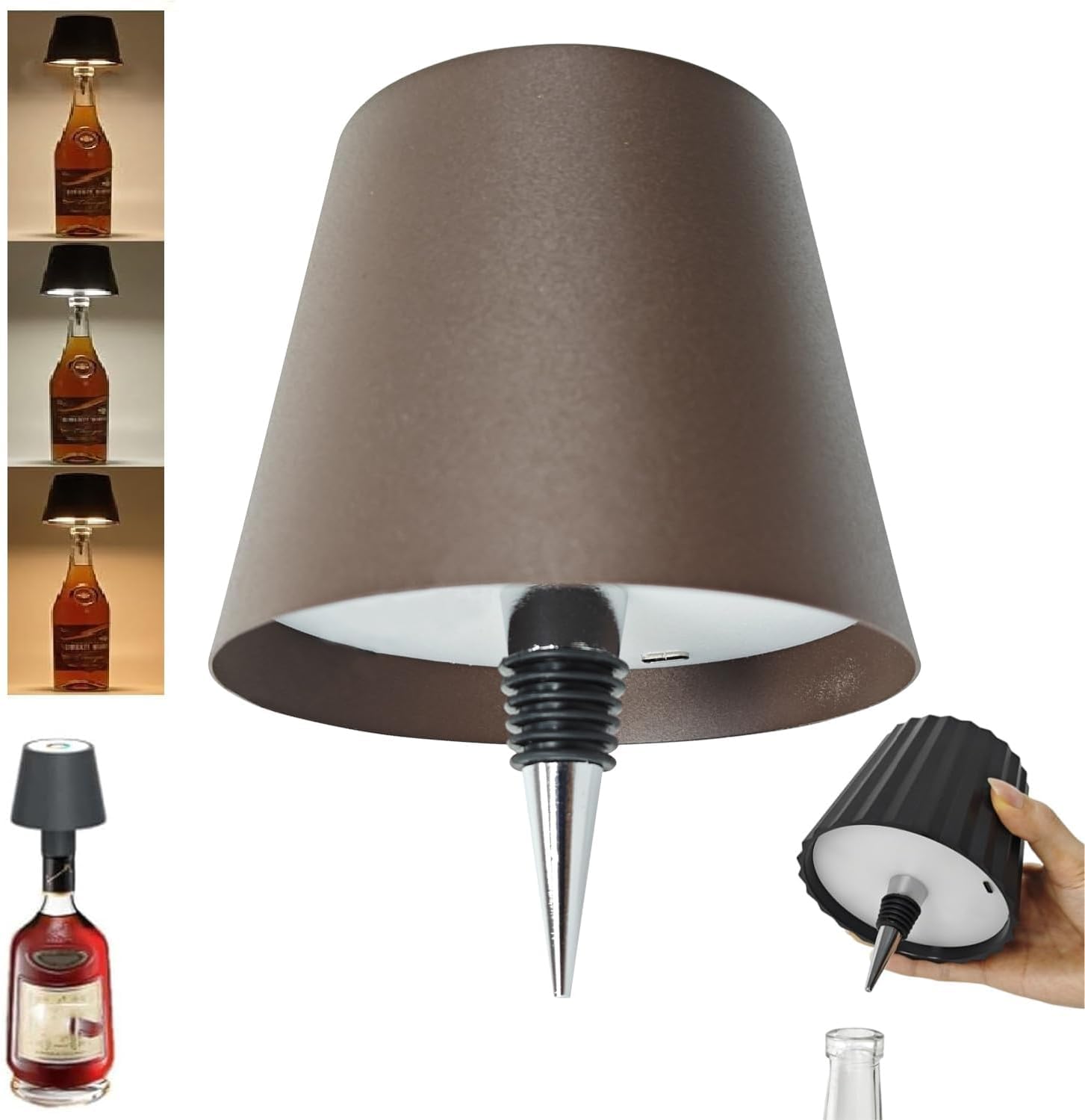 MOORLE Bezprzewodowa lampa stołowa na butelkę wina lampa stołowa na butelkę wina ściemniana kolory lampa stołowa akumulatorowa brązowy