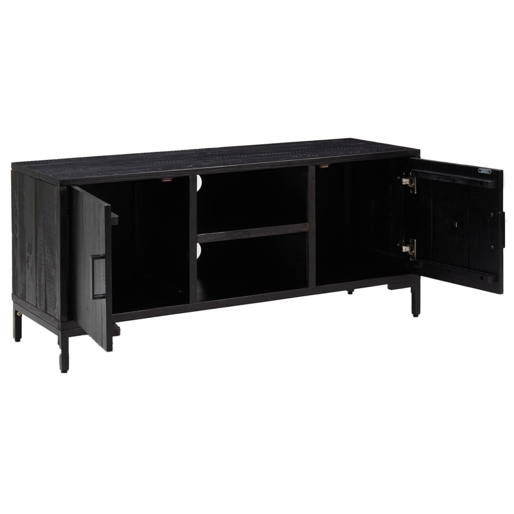 Meuble TV Noir 110x35x48 cm Bois de pin massif - 4