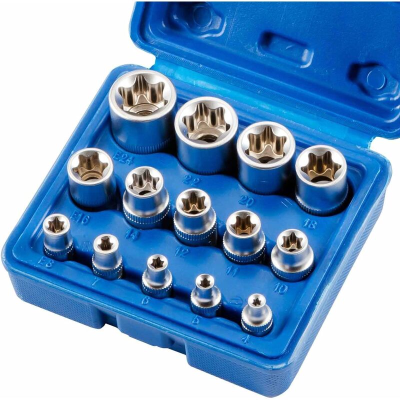 Zestaw 14 nasadek Torx żeńskich E4-E24 E-Torx sześciokątnych