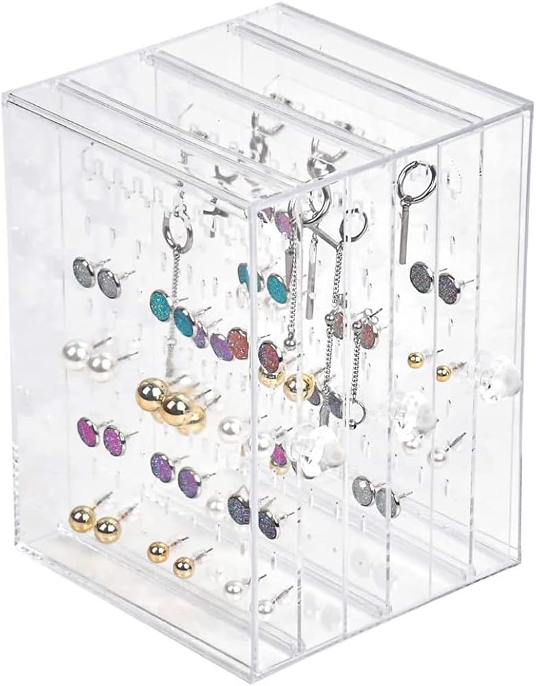 Support de Boucle d'oreille Acrylique Boucle d'oreille en Présentoir Rangement Boucles Doreilles Porte Boucles d'oreilles Boîte de Rangement avec 3 Ti - 2