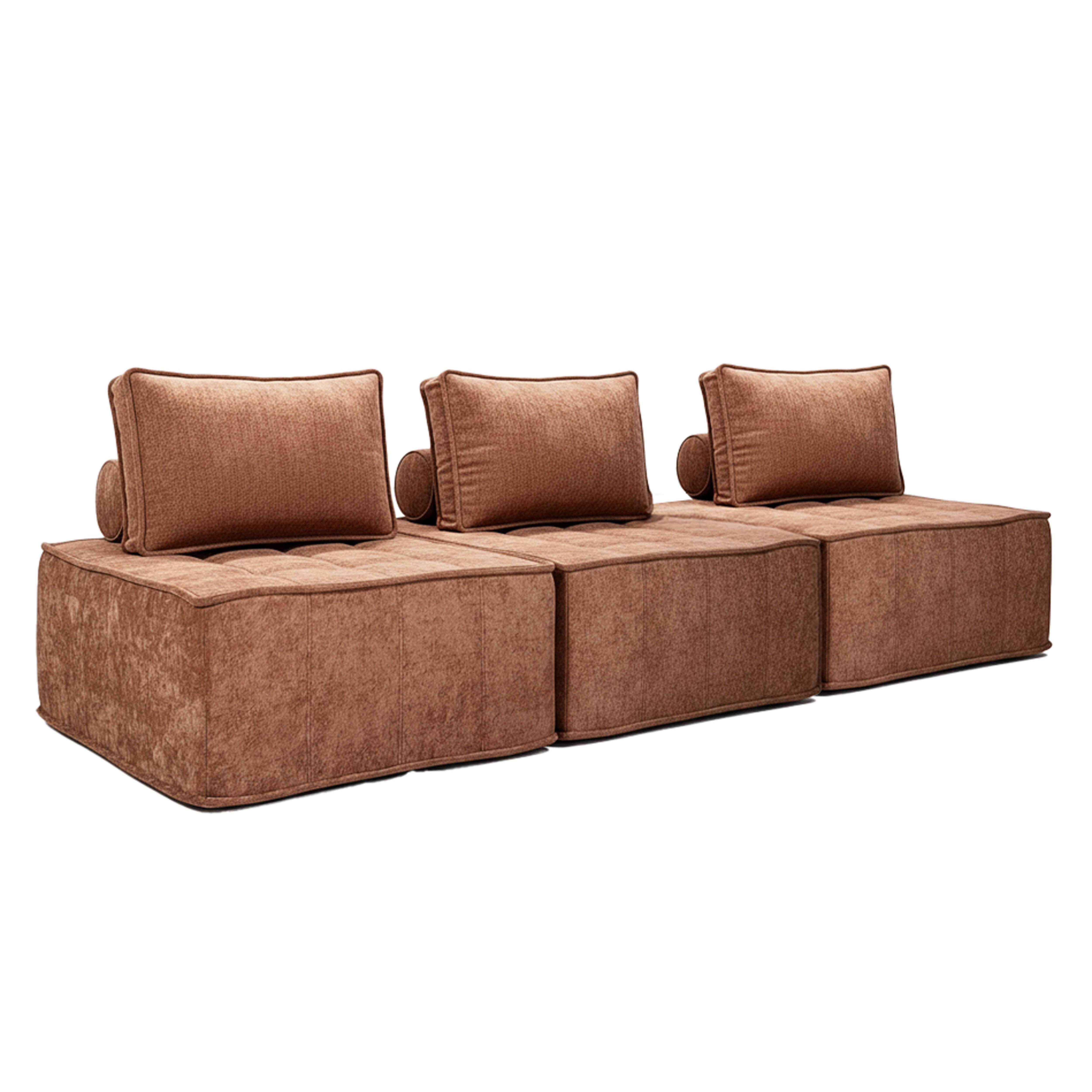 Canapé modulable 3 places en tissu avec coussins terracotta L 255 cm , Tiby - Oviala - 2