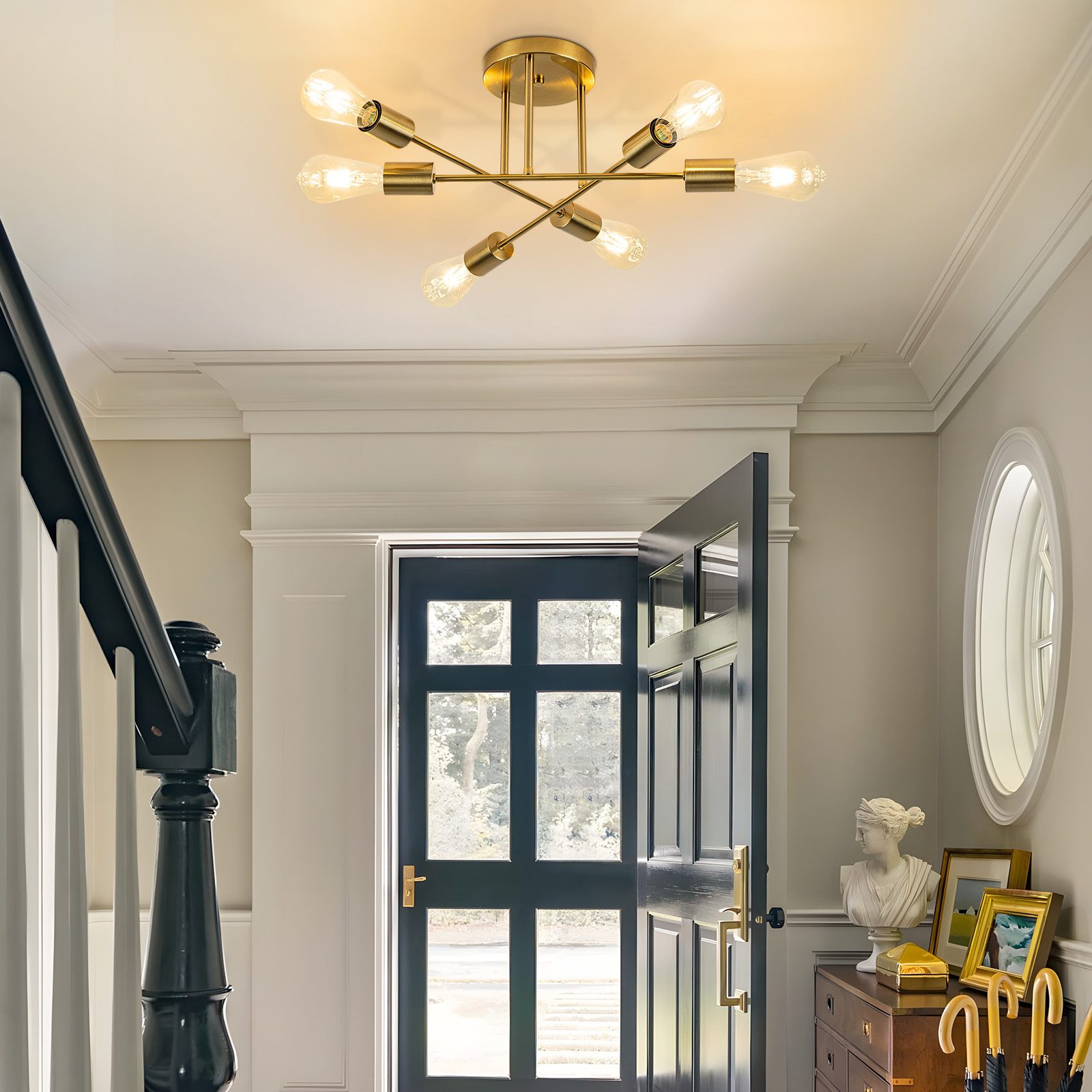 ZMH Lampy sufitowe do salonu, 6 płomieni, złote, E27, lampa sufitowa w stylu vintage - 7