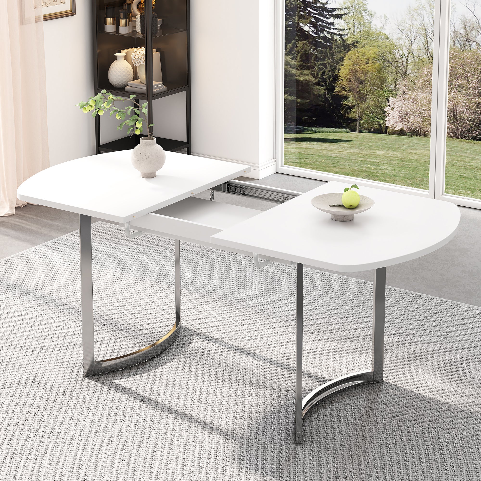 Mesa de comedor extensible de 140-180x80cm, color blanco y plata ...