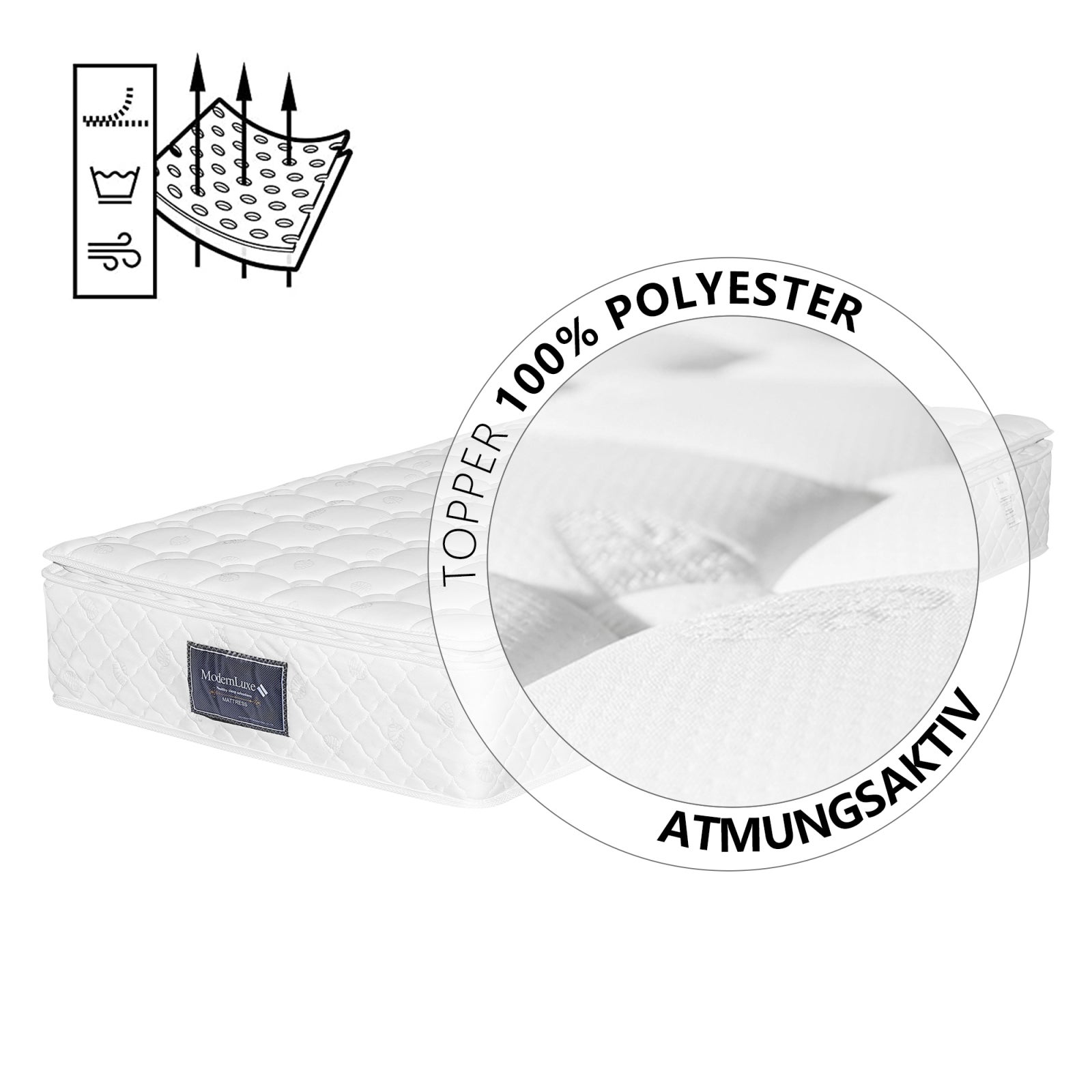 Matelas 90x200 cm, ressorts ensachés, mousse à froid 7 zones, fermeté H3, épaisseur 25 cm, matelas de lit d'adulte - 3