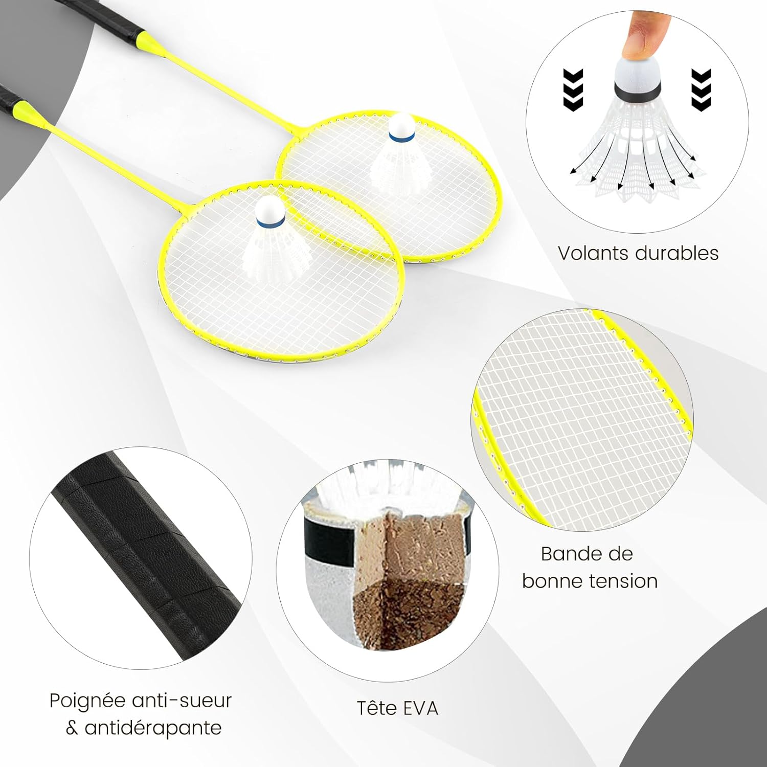 Set di Badminton con Rete, Racchette, 2 Volani e Scatola di Conservazione, Set di Badminton Portatile per 2 Giocatori da Esterno per Bambini, - 4
