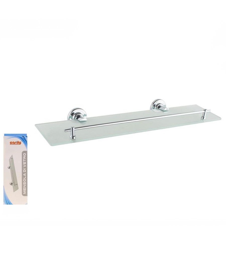 Mensola Bagno In Vetro SAYAYO 40cm - Vetro Temperato 8mm, Acciaio Inox 304, Cromo Lucido