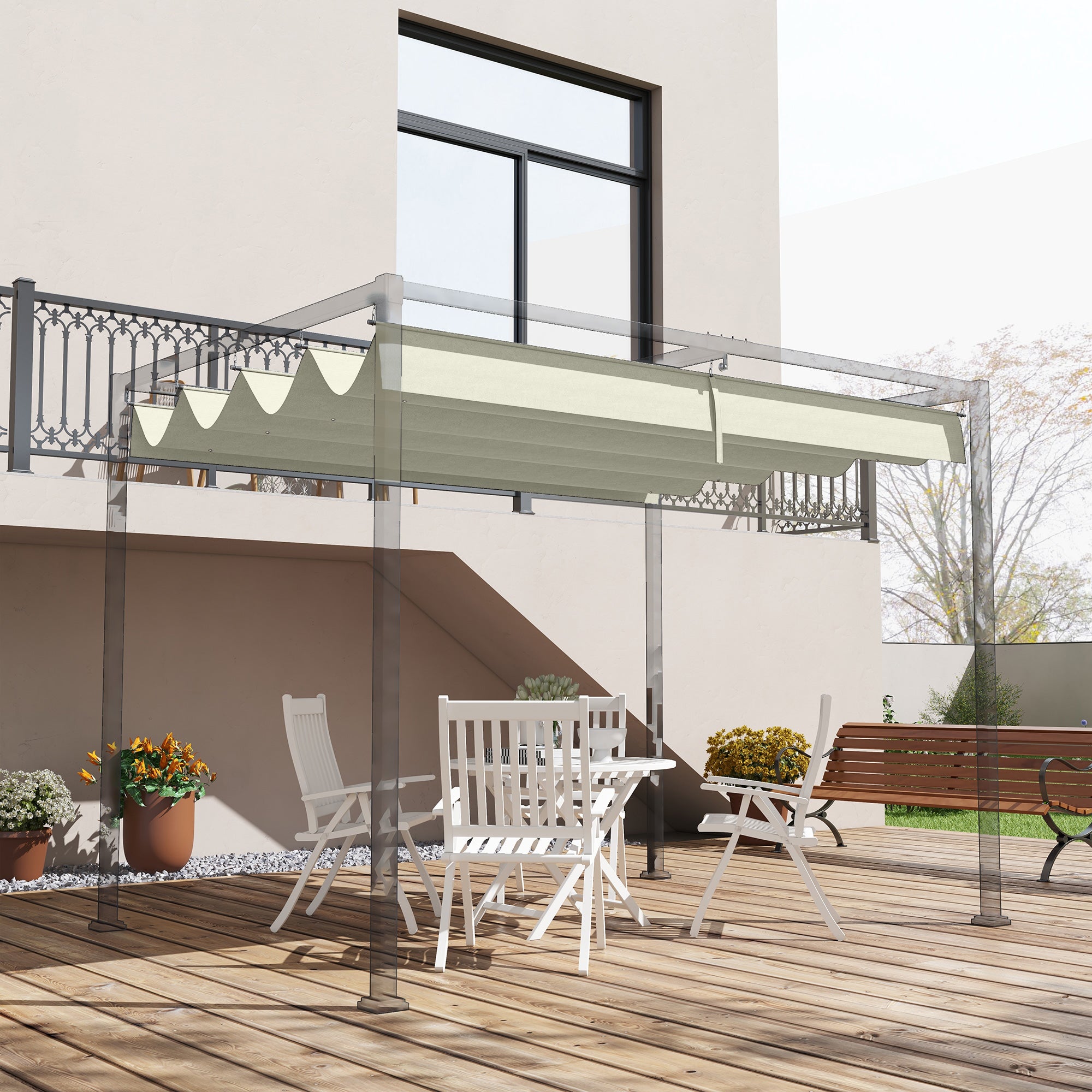 Toiture de remplacement pour pavillon de jardin de 2,85 x 2 m, extensible, montage facile, polyester, blanc crème - 3
