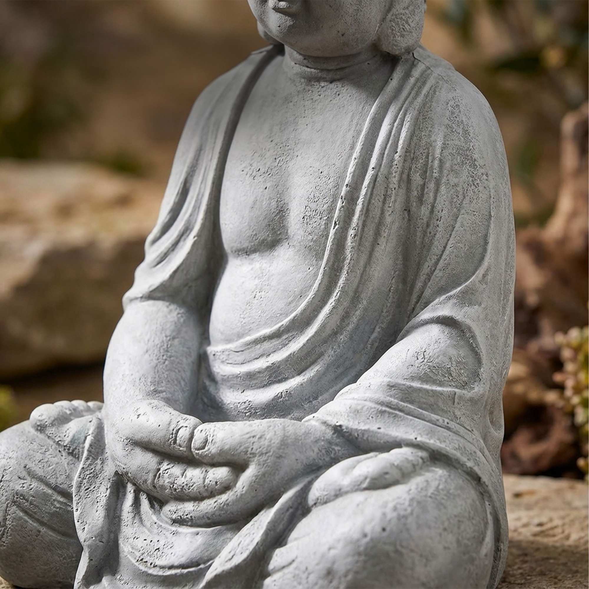 Statue de Bouddha, 70 cm, gris pierre, résistante aux intempéries - 7