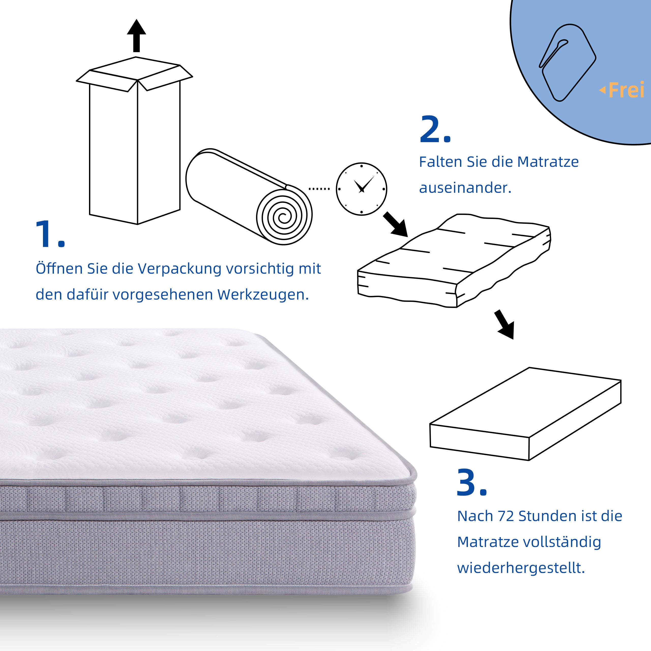 H3 Pocket Spring Mattress 160x200cm 25cm 7 Zone Ergonomic | Leroy Merlin