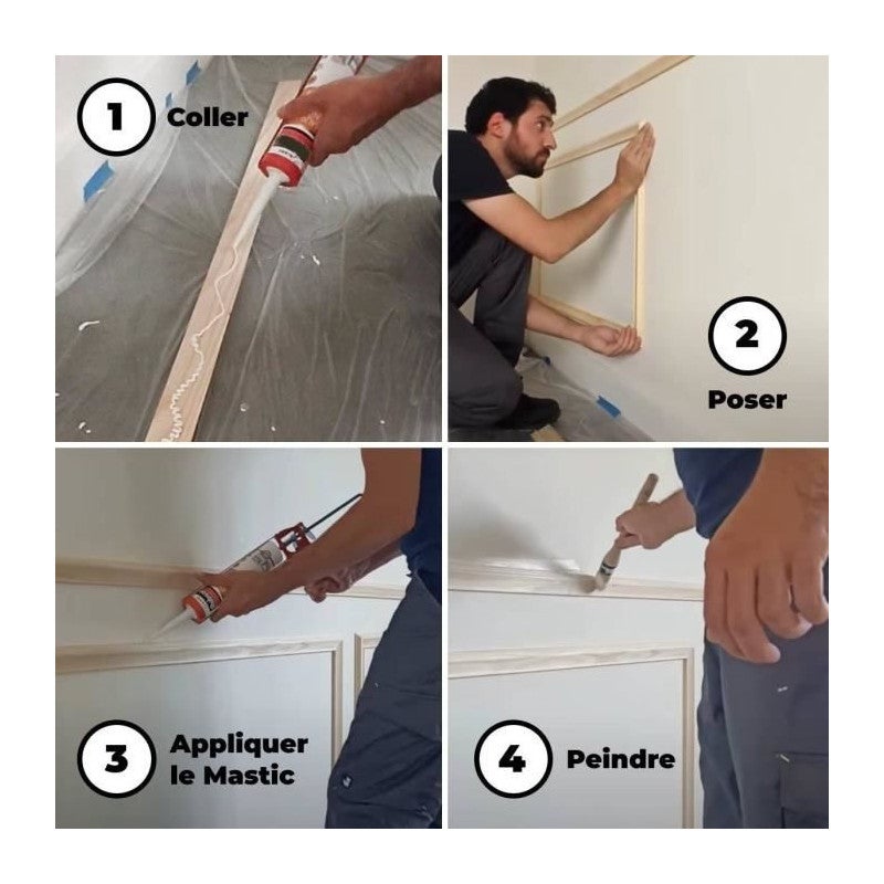 Kit moulure de soubassement 4m - NORDLINGER PRO - Moulure murale - FSC 100% - Ajoute du cachet au mur - 5