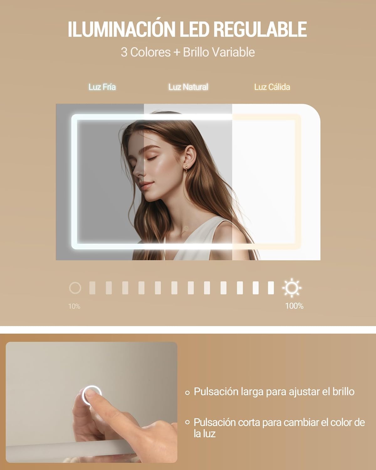 Coiffeuse avec Grand Miroir, avec éclairage LED, Coiffeuse d'angle en L, avec 5 Tiroirs et 7 Compartiments Ouverts, Crochets pour Colliers,Blanc - 4