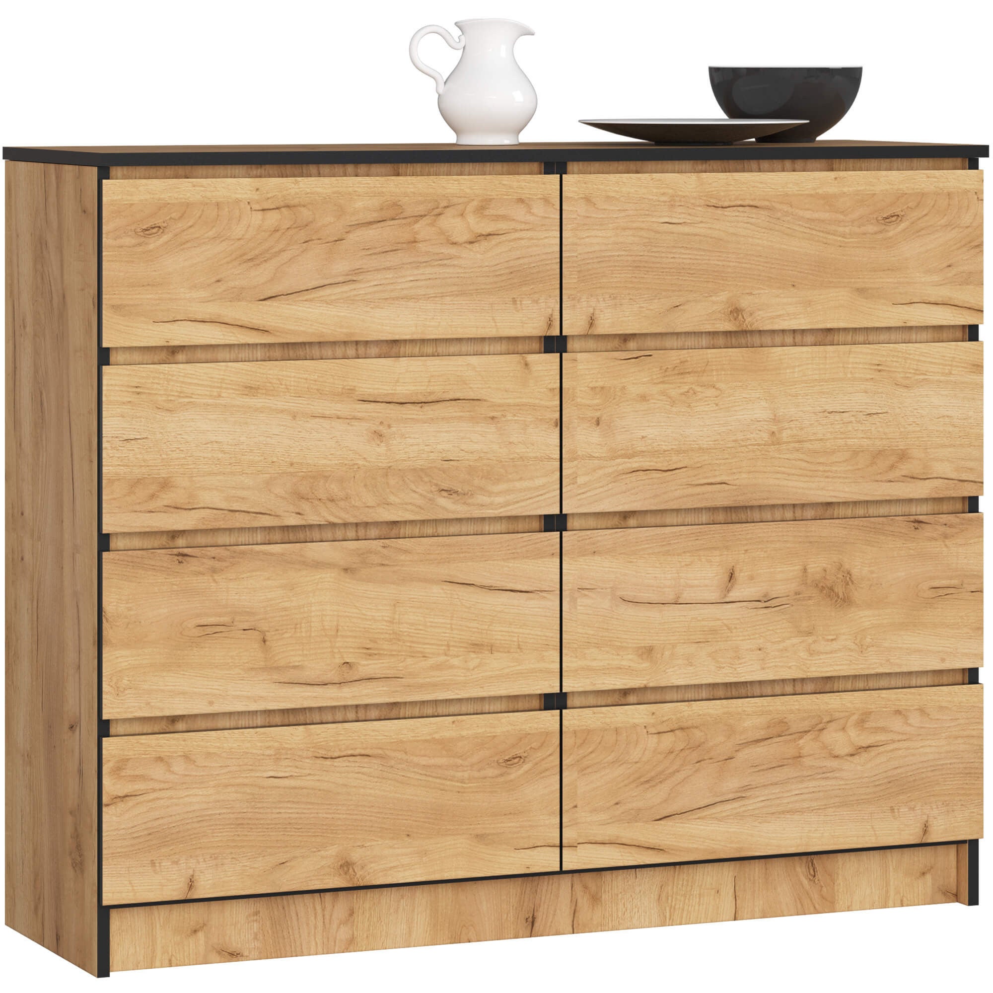 Komoda AKORD K120 Dąb Craft 120 cm 8 szuflad kolor Dąb Craft mat 120x40x99 cm
