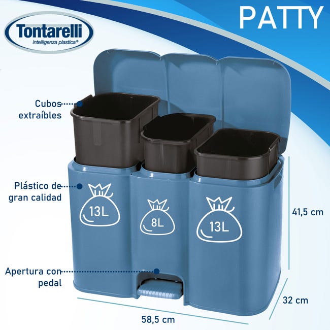 Pattumiera Differenziata Tontarelli Patty - Bianca, 13+8 Litri, A Pedale, Per Riciclo In Cucina - Foto 11