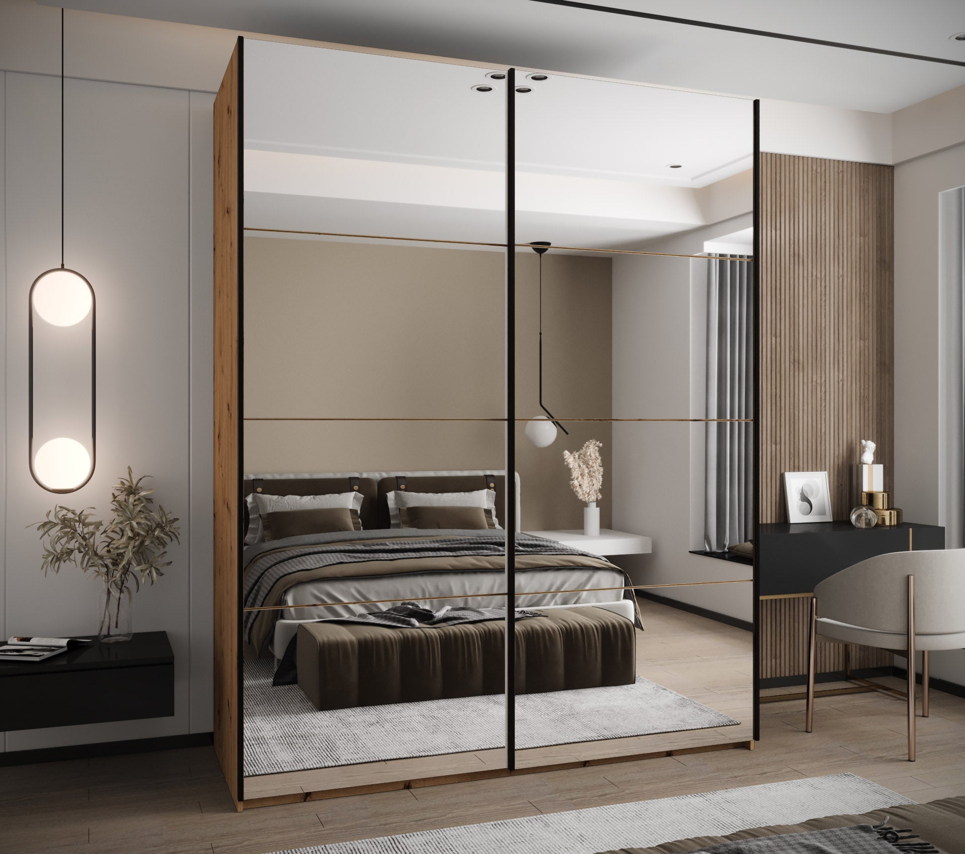 Szafa przesuwna wysoka Lux 2 200 x 64 x 245,5 cm artisan + artisan + u. czarny - Abiks Meble - 2