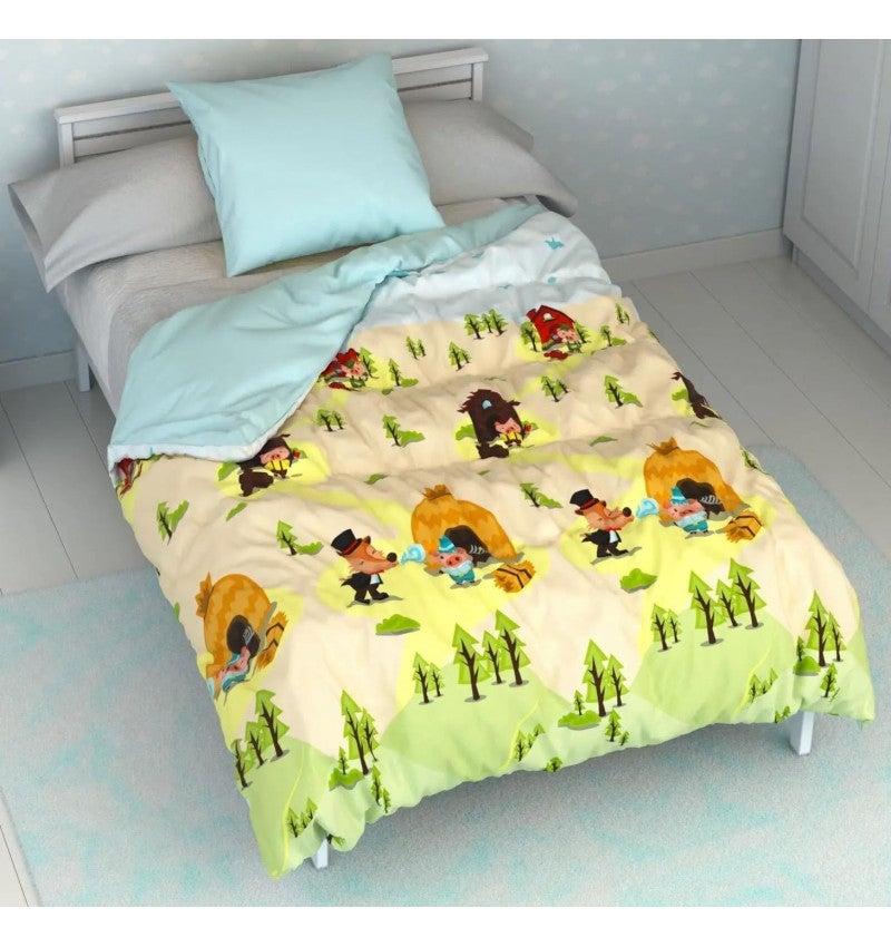 Funda nórdica infantil edredón reversible + funda para almohada (los 3 cerditos (90))