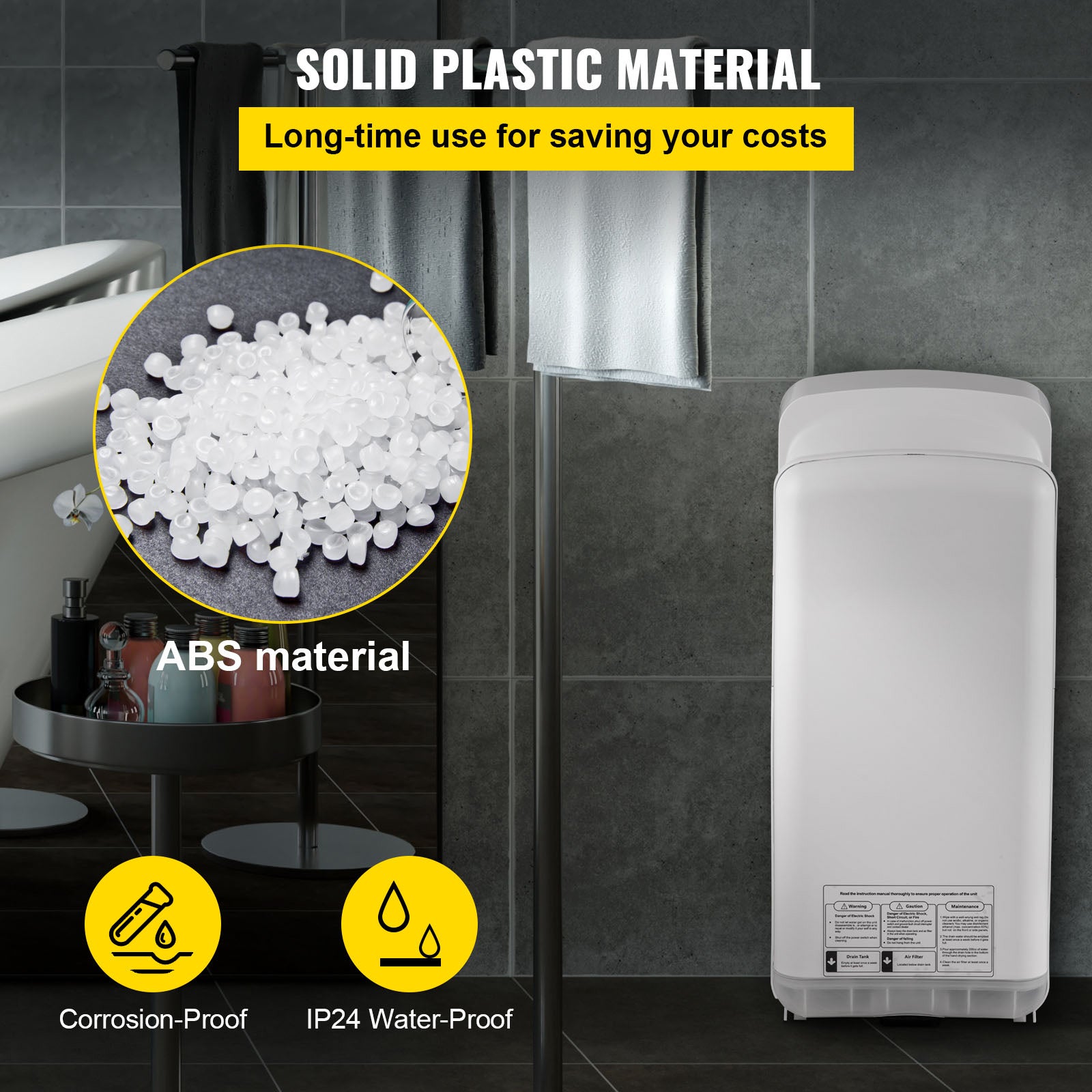 Sèche-mains électrique SucceBuy 2000W 220V, lame d’air ABS, filtration HEPA, mural, infrarouge haute vitesse, blanc - 6