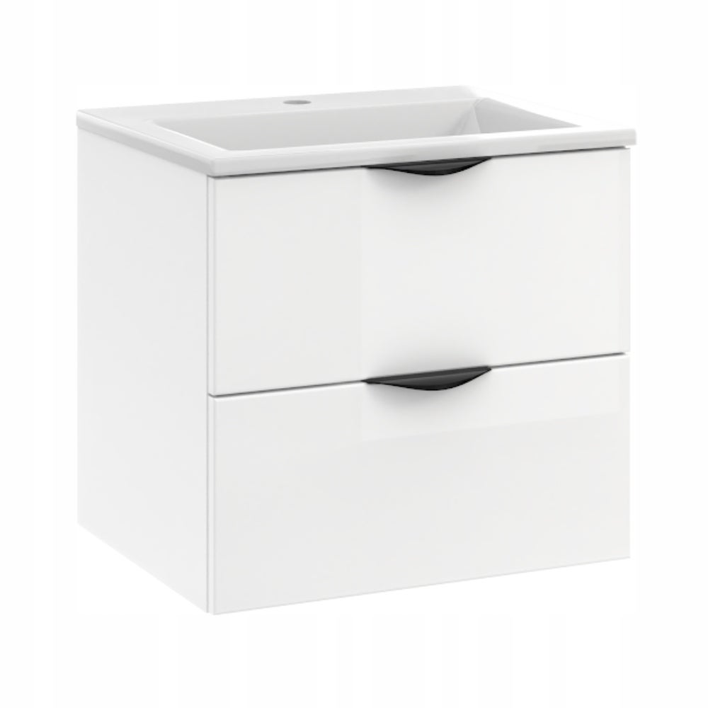 Szafka Łazienkowa z Umywalką Biała Wisząca 50 x 40 z Szufladami Połysk MDF