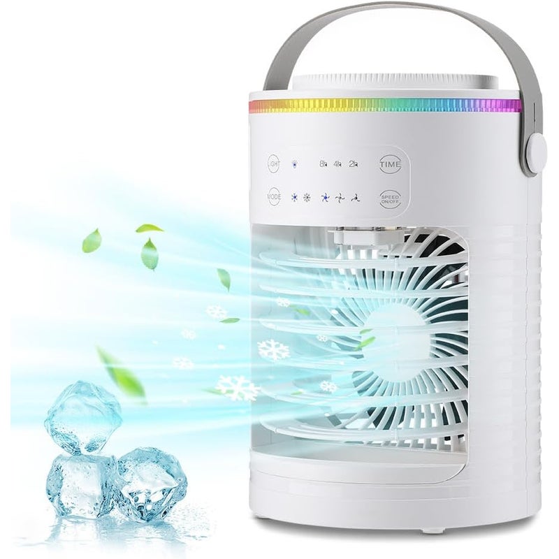 Przenośna klimatyzacja, mini klimatyzator, wentylator akumulatorowy, osobisty klimatyzator powietrza z generatorem mgły, timerem i światłem