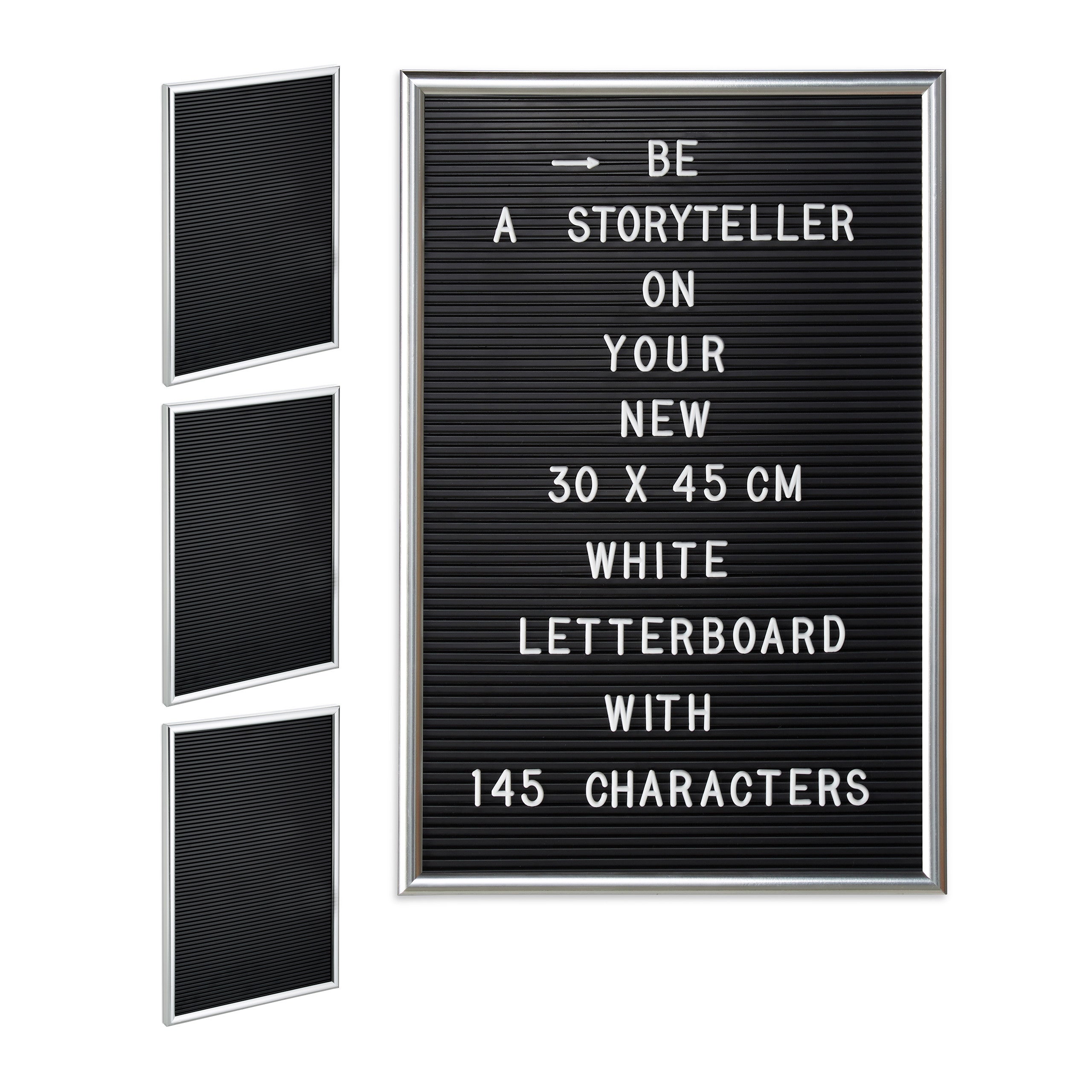 Relaxdays Letter Board Con Cornice In Legno – Lavagna 30x30 Cm Con 145 Caratteri (Lettere, Numeri, Simboli) – Argento