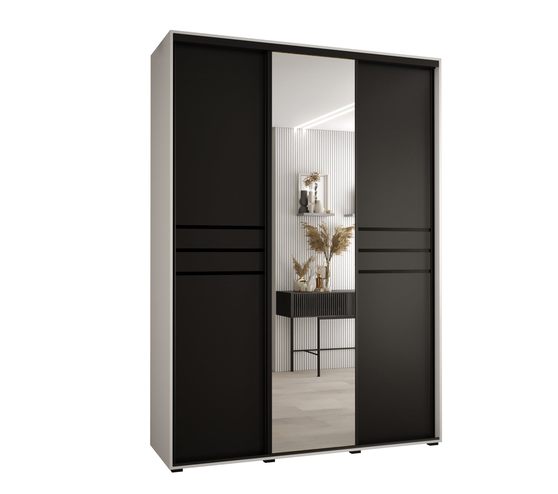 Szafa przesuwna z lustrem wysoka Davos 11 180 x 45 x 235,2 cm biały + czarny + u. czarny - Abiks Meble