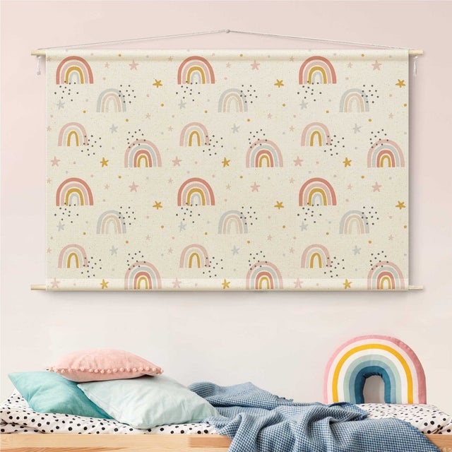 Tenture murale - Arc-en-ciel avec étoiles et pois 145 x 95 cm