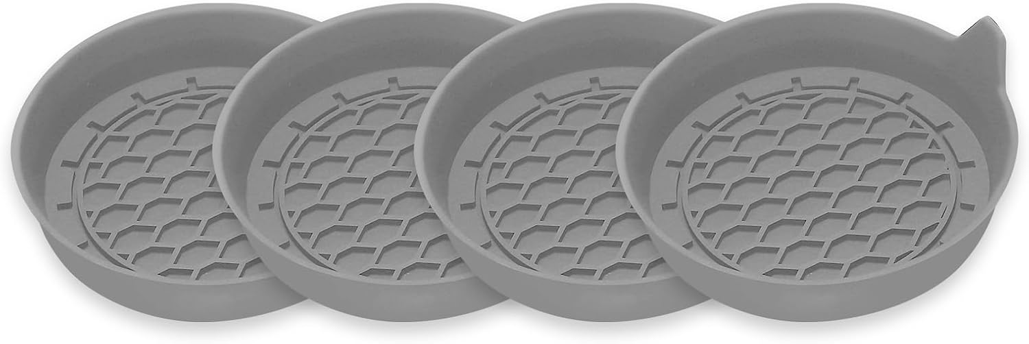4 Sottobicchieri Universali Per Auto In Silicone Grigio: Antiscivolo, Impermeabili, Diametro 7cm, Proteggi Portabicchieri - 4