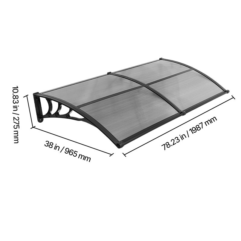 Toldo exterior em policarbonato SucceBuy, 96,5x198,7 cm, para portas, janelas, varandas e sacadas, proteção contra a chuva, cinza fumado - 9