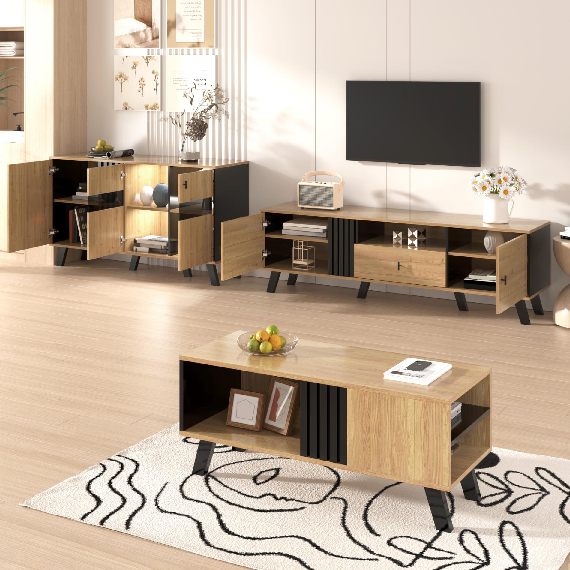 Mobile soggiorno pezzi moderno in legno e nero – Tavolino