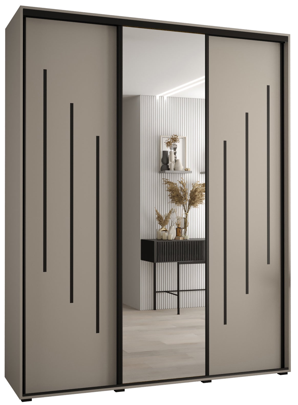 Szafa przesuwna z lustrem wysoka Dakota 9 200 x 45 x 235,2 cm kaszmir + u. czarny - Abiks Meble