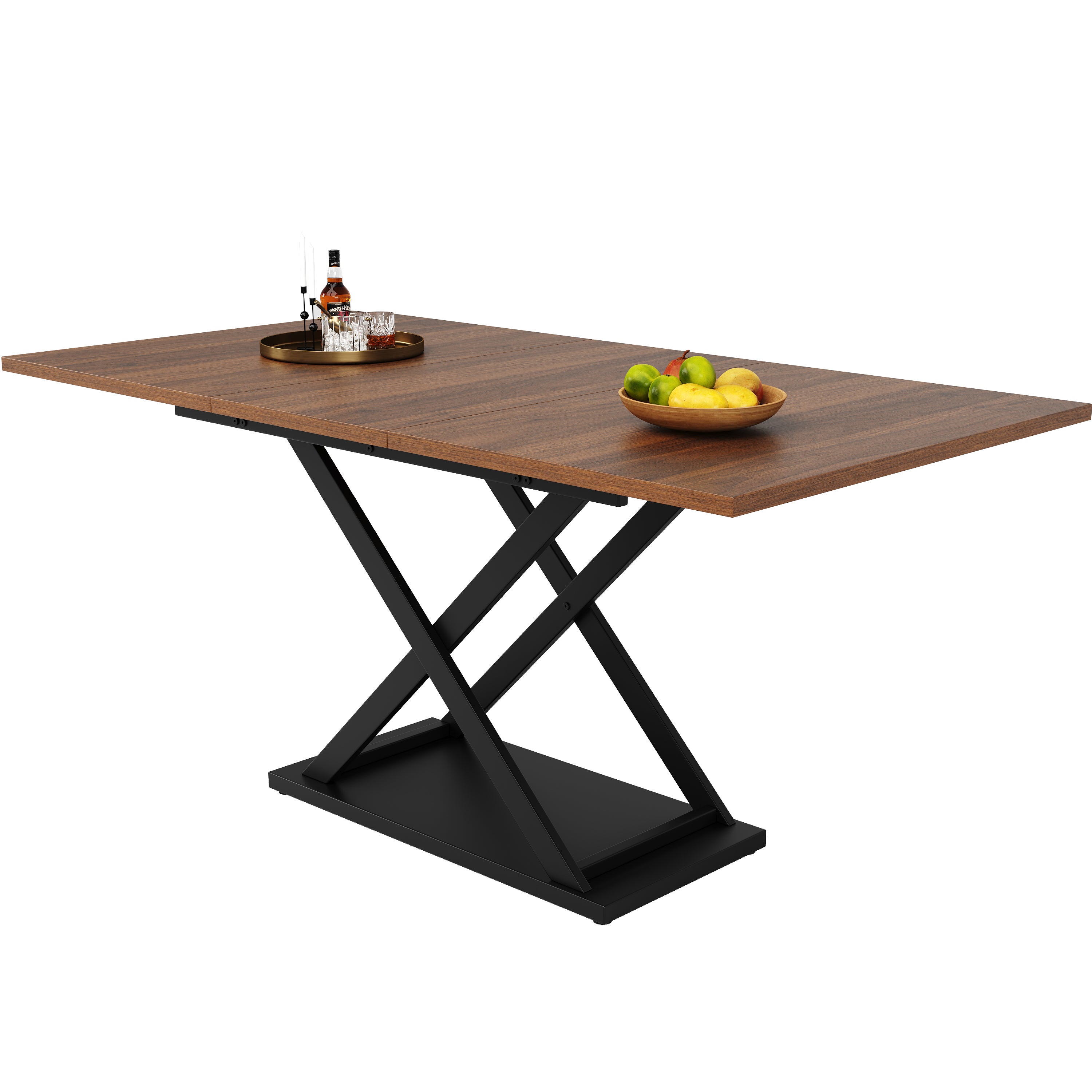 Rozkładany stół jadalny dla 4-6 osób - 120/160 x 80 x 75 cm - nogi z płyty MDF i metalu - kolor orzechowy - 8
