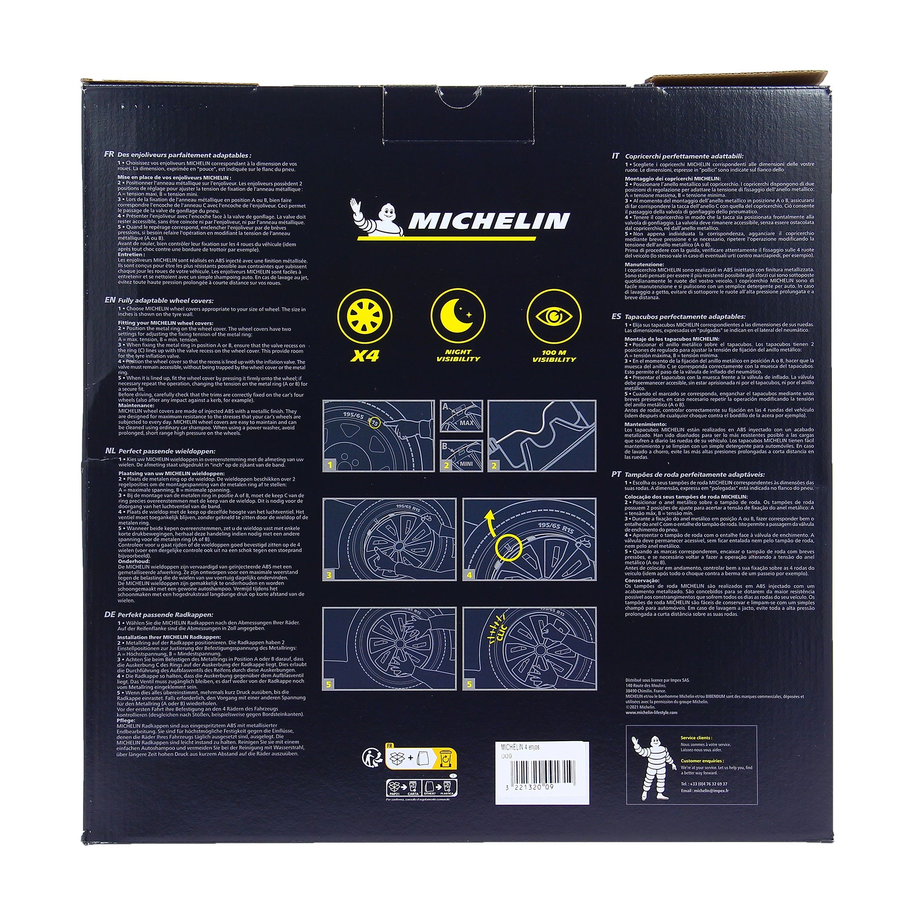 MICHELIN boîte 4 enjoliveurs 14''NVS 3D Black - 4