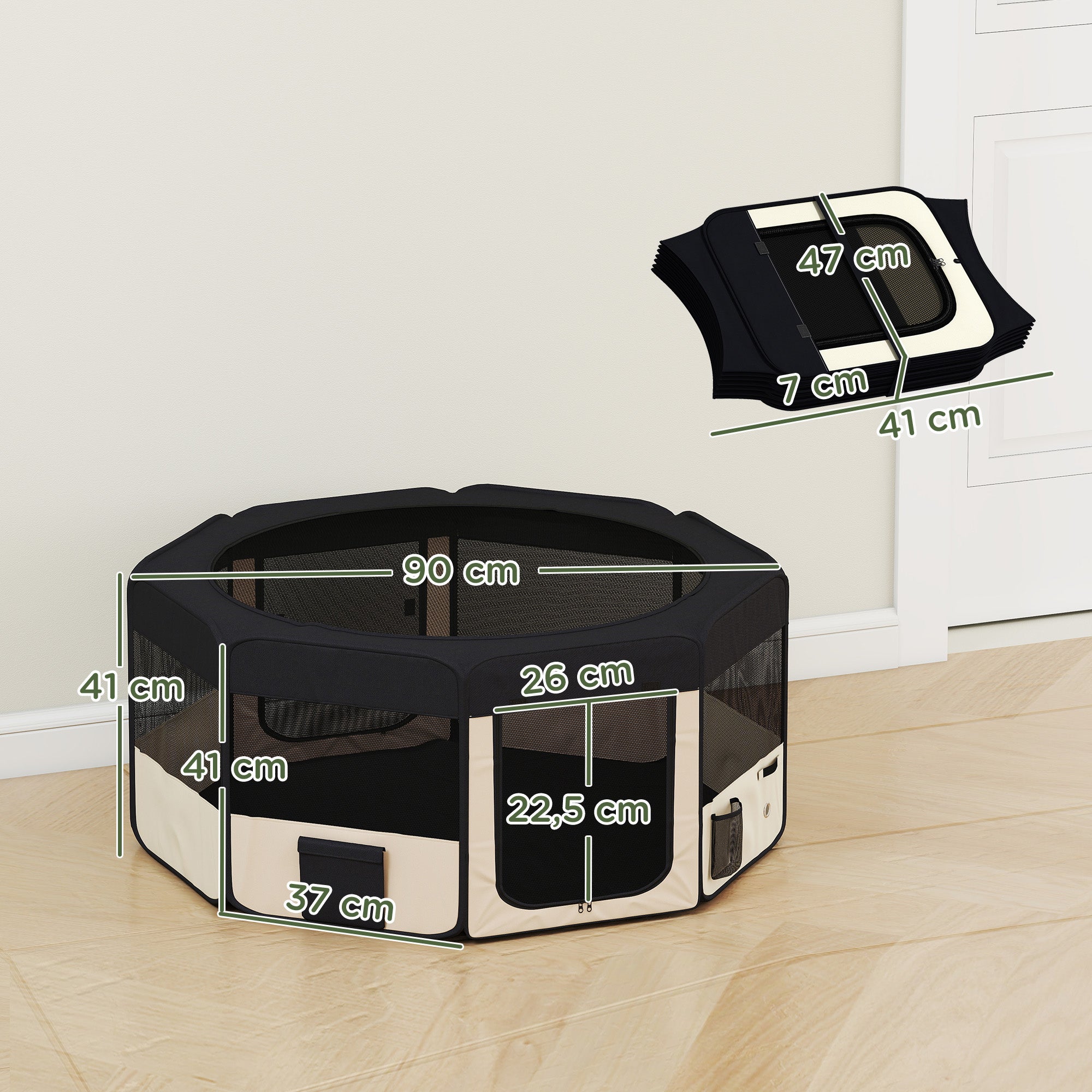 Parque para Animais de Estimação PawHut Tecido Oxford, Aço Preto 90x90x41cm - 3