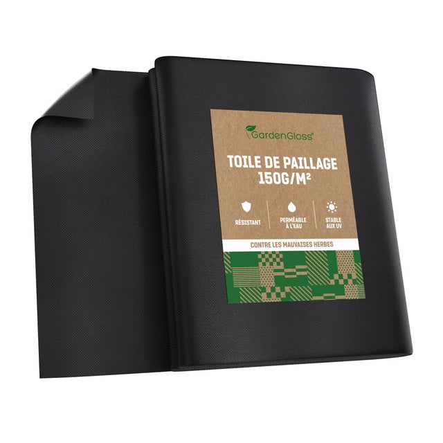 GardenGloss 10m2 Toile de Paillage Anti Mauvaises Herbes 150 g/m2 Très Épaisse – Géotextile Contre Les Mauvaises Herbes – Perméable à l'eau et Stable