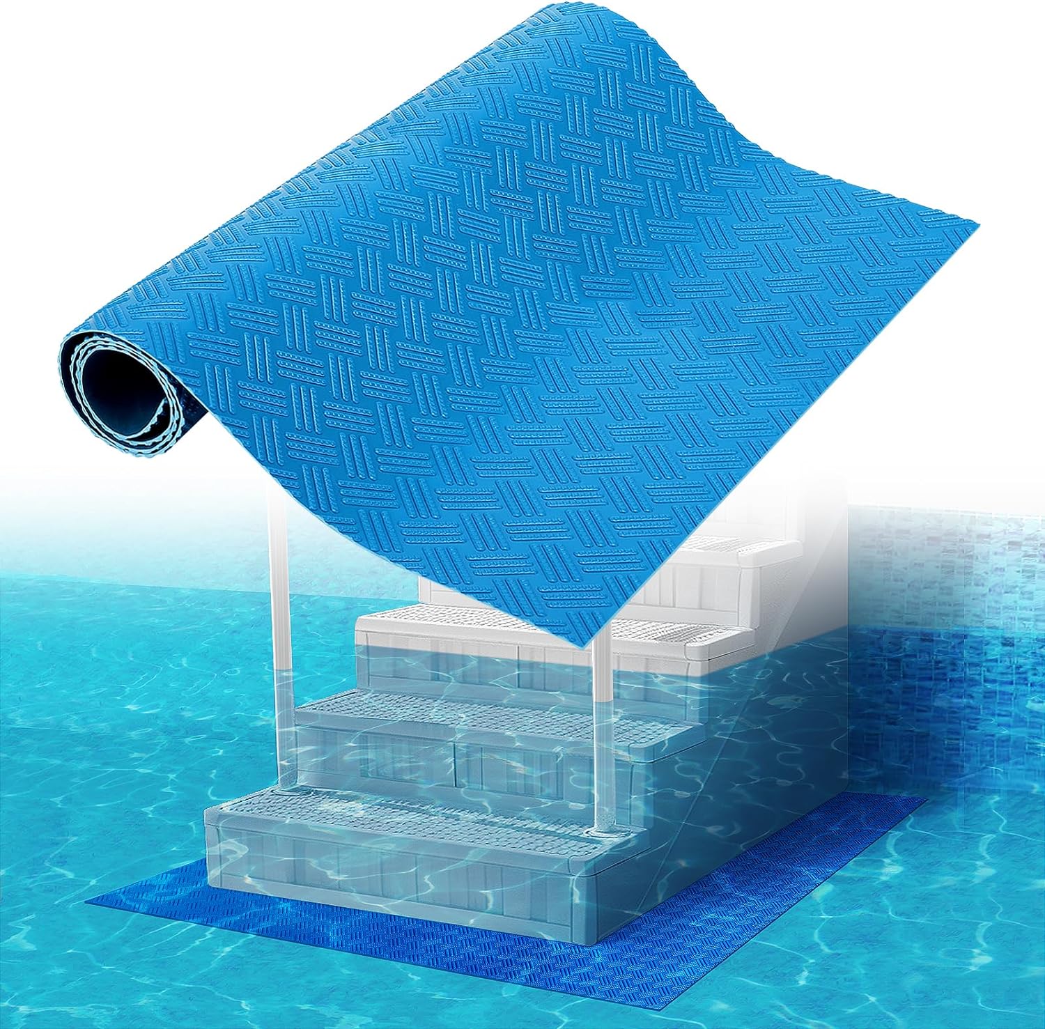 Tapis De Protection Antidérapant Pour Échelle De Piscine - 90 X 60 Cm Bleu Très Résistant