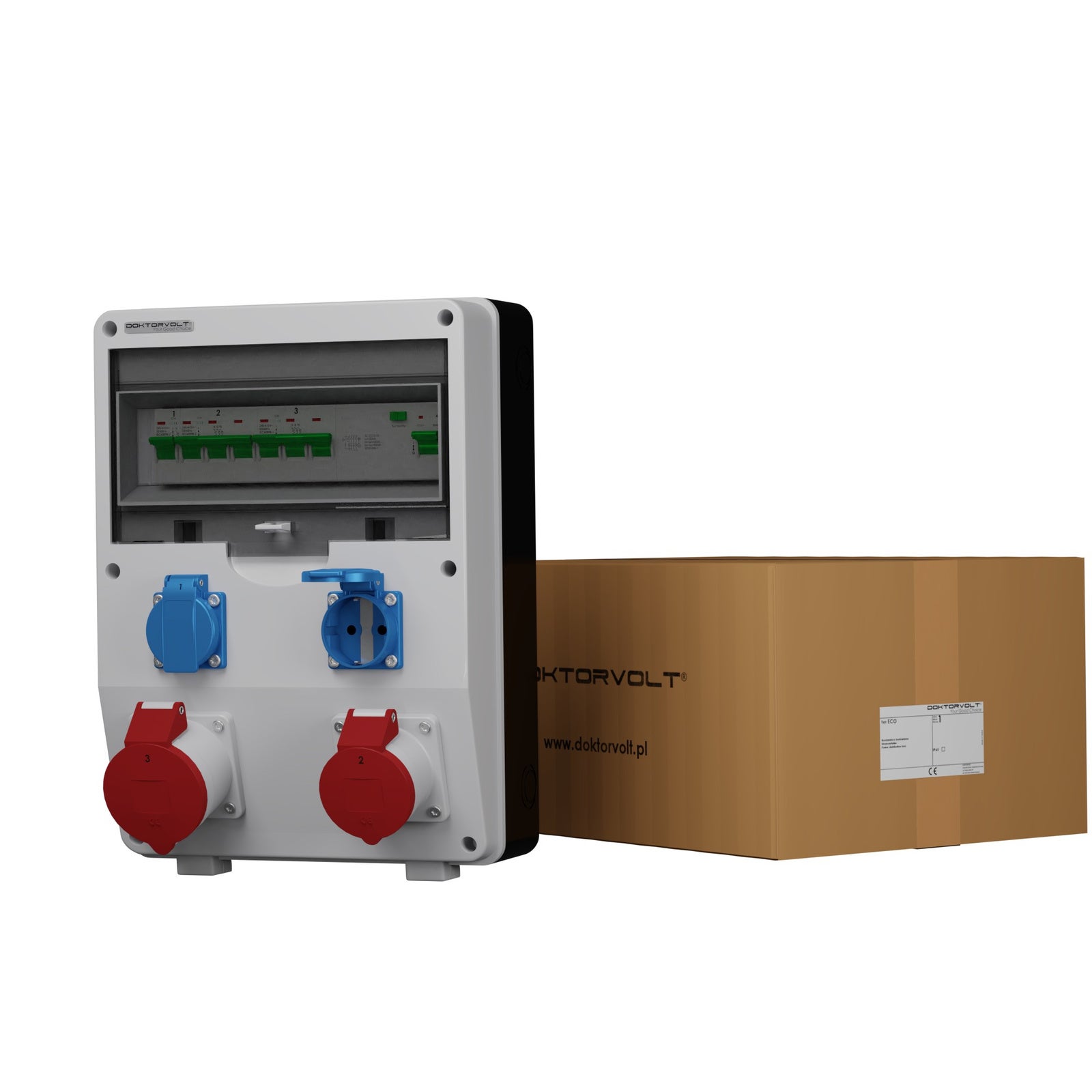 Rozdzielnica budowlana ECO-S/FI 32A 16A 2x230V Schuko Doktorvolt DV-2633-D