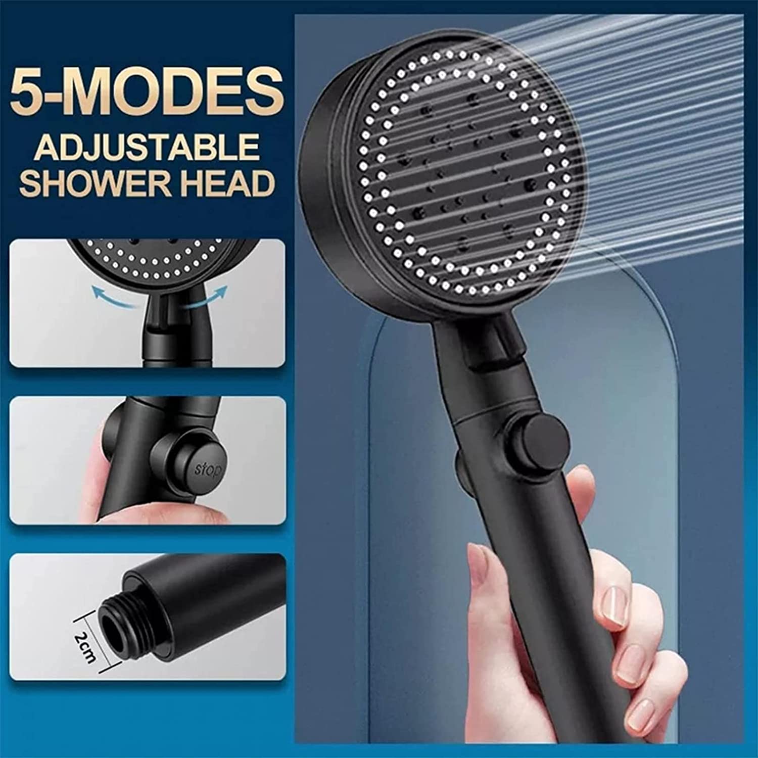 NICOLA Pommeau de douche haute pression multifonctionnel avec 5 modes, pommeau de douche à main haute pression avec interrupteur marche - 4