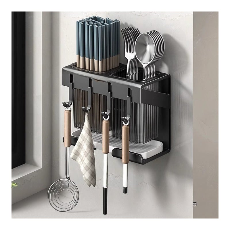 Koszyk na sztućce kuchenne, ociekacz do naczyń, uchwyt na noże, pudełko do przechowywania noży i widelców, 19,5 × 10 × 15,6 cm – czarny