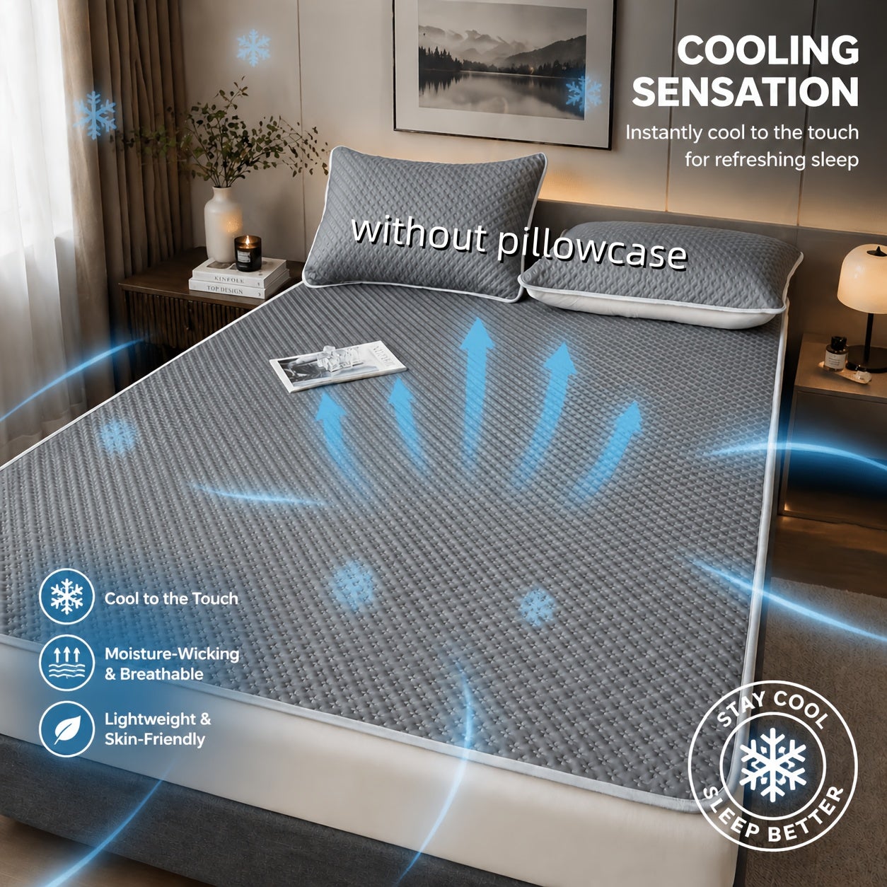 Surmatelas rafraîchissant d'été 150*200cm, polyester respirant, housse de matelas confortable et fraîche, pliable et portable (gris) - 7
