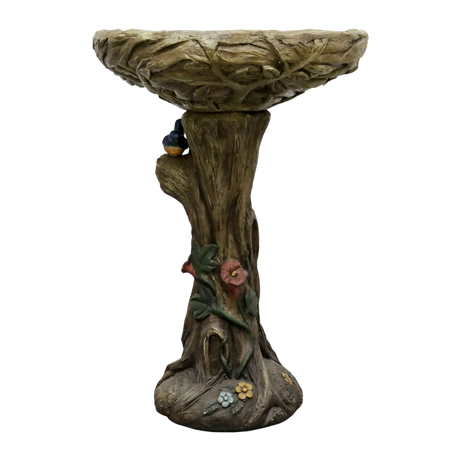 Fontaine pour oiseaux en béton effet bois 65 cm avec bassin profond et oiseau décoratif pour jardin élégant - 8