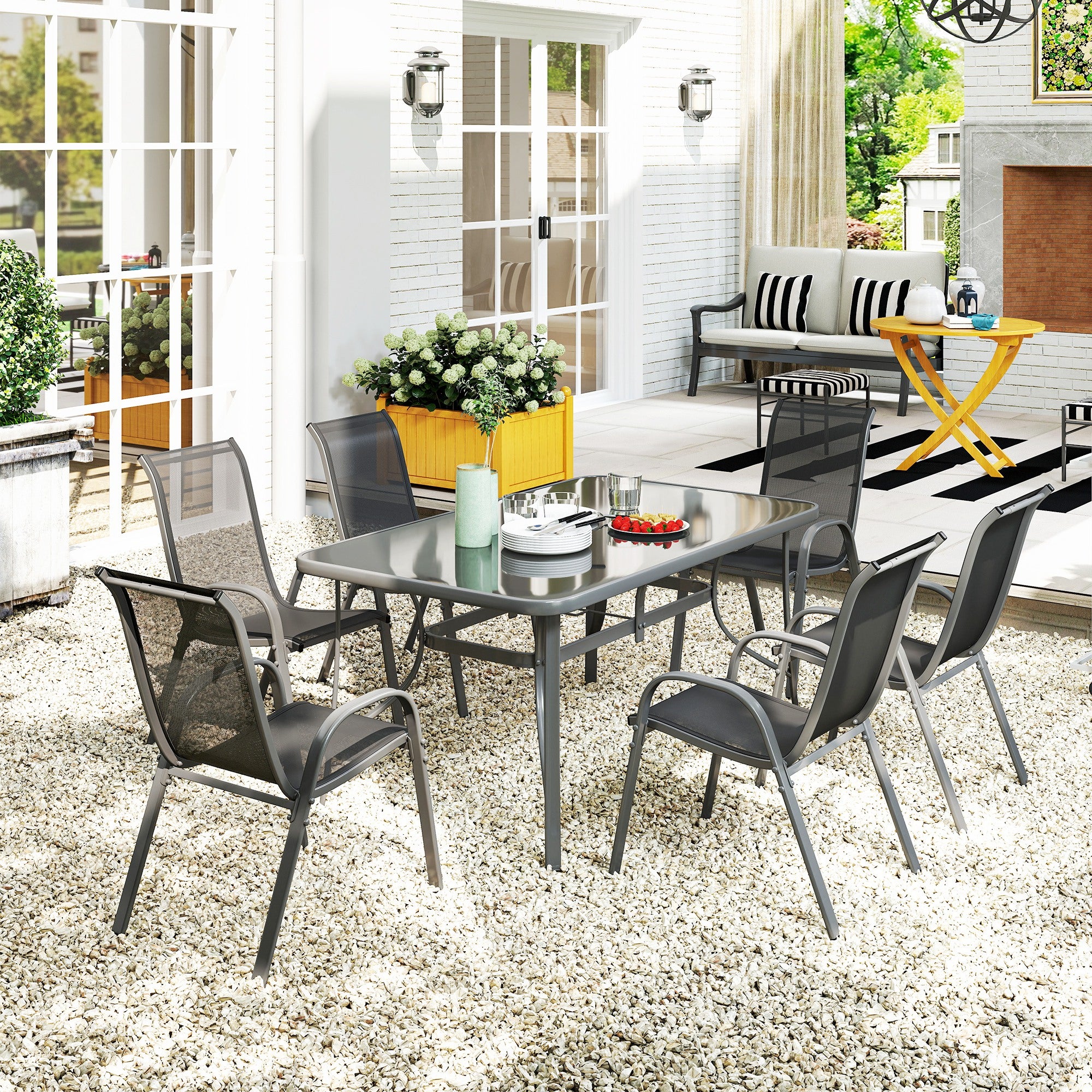 Muebles de Jardín Outsunny Metal, Textilene Gris Oscuro 150x90x71 cm - 5