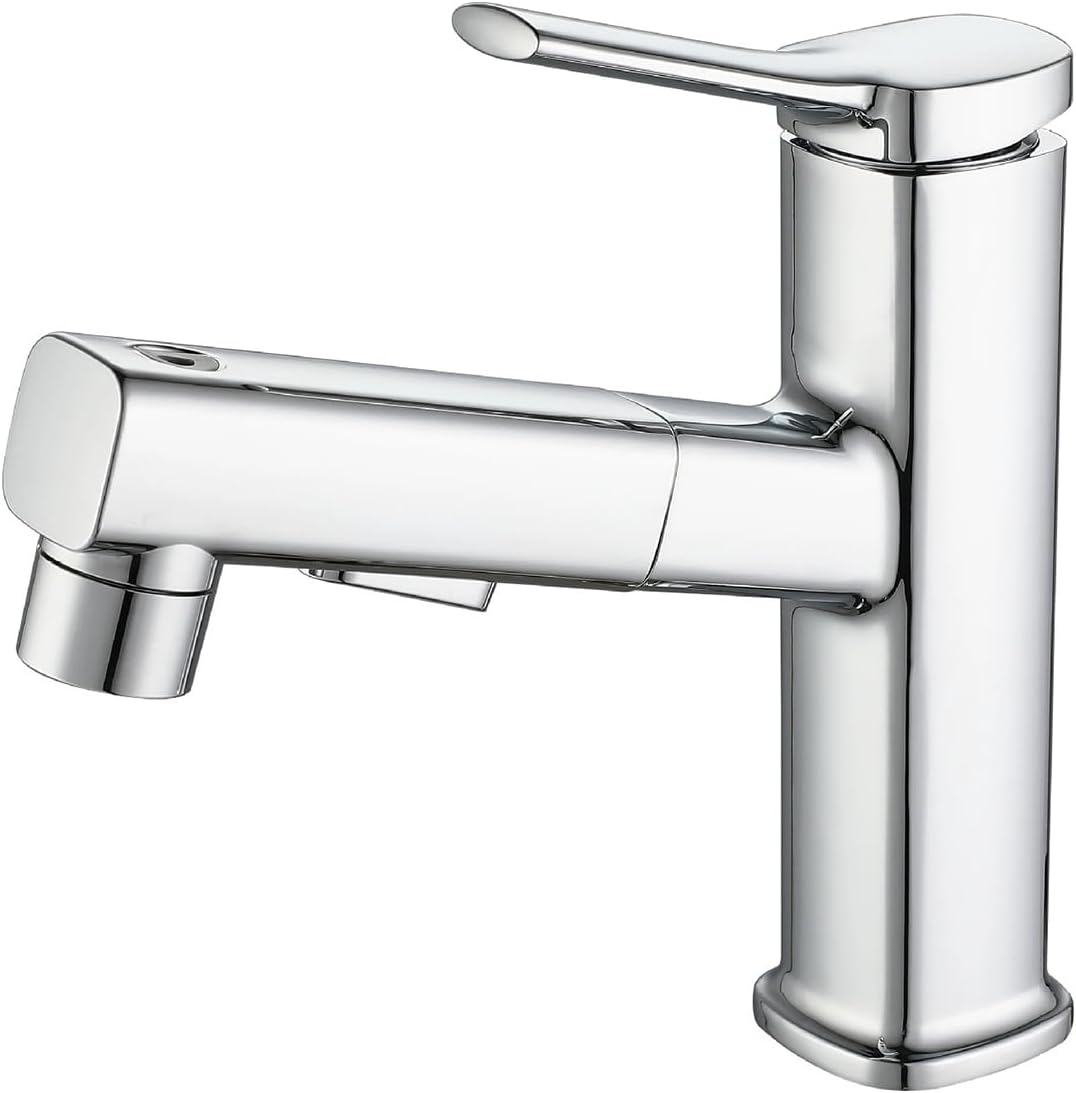 Bateria łazienkowa z trzema trybami wody (strumień, strumień, fontanna) i wyciąganą wylewką (srebrna)